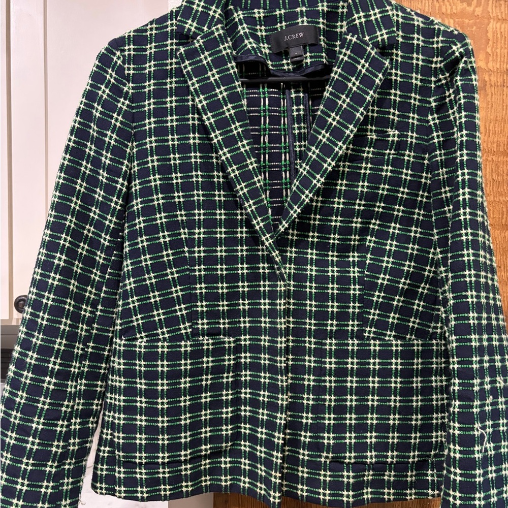 J. Crew Tweed Navy and Green Plaid Blazer Jacket Size 6